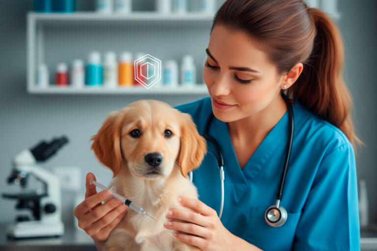 Médico veterinario aplicando vacuna para distemper canino prevención